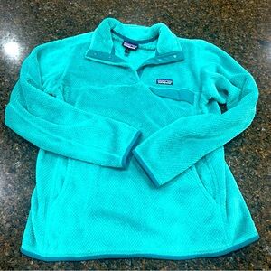 Patagonia fleece turquoise pullover size larger EUC
